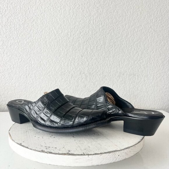 NEW Rod Patrick Womens Mules 10C Black Caiman Leather Western Slip On Boots - Picture 1 of 12
